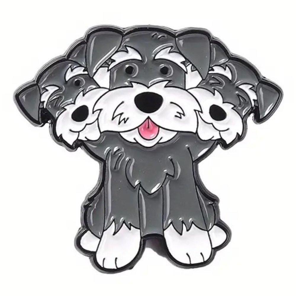 Dog Pin Schnauzer Enamel 3 Heads Brooch Funny Bag Charm Trendy Puppy Love Pet